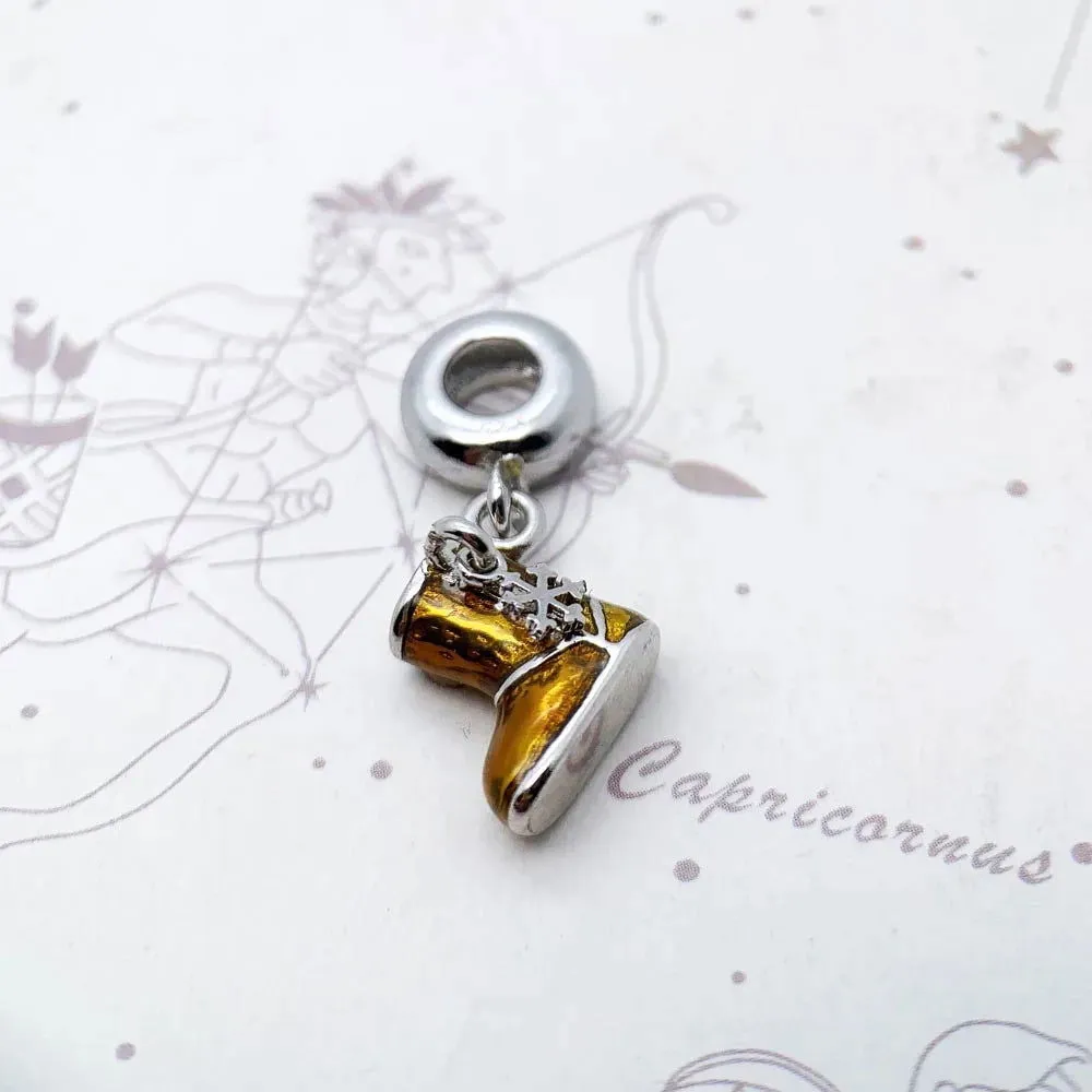 925 Sterling Silver Gold Fluffy Snow Boots & Snowflake Embellishment Charm