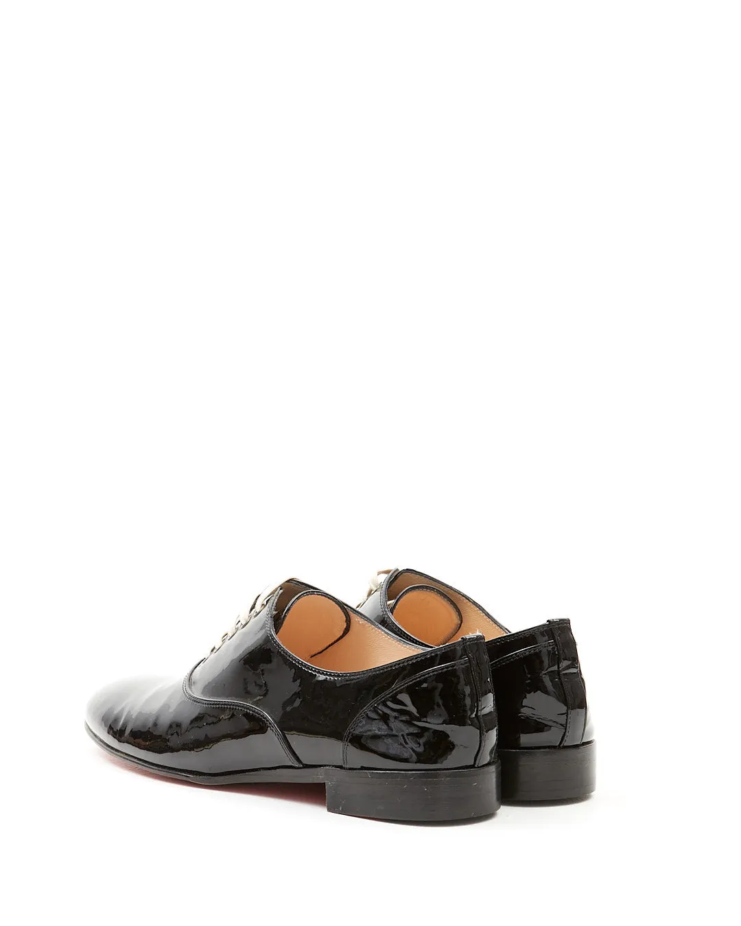 Christian Louboutin Black Patent Derby Lace Up Flats - 38