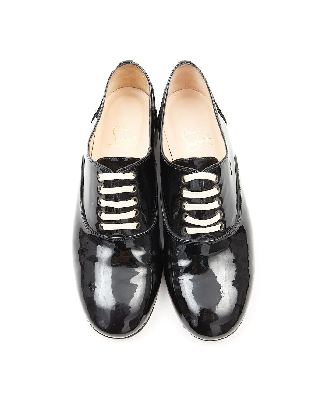 Christian Louboutin Black Patent Derby Lace Up Flats - 38