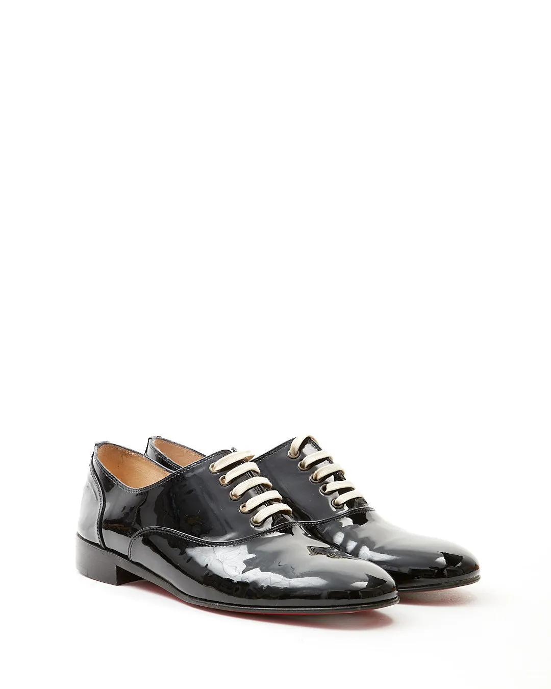 Christian Louboutin Black Patent Derby Lace Up Flats - 38