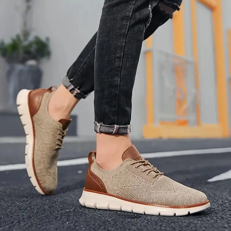 Comfy Non Slip Casual Lace Up Comfort Sneakers - khaki