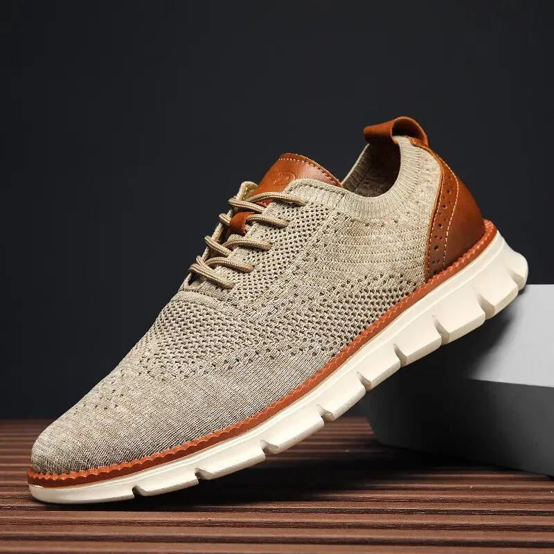 Comfy Non Slip Casual Lace Up Comfort Sneakers - khaki