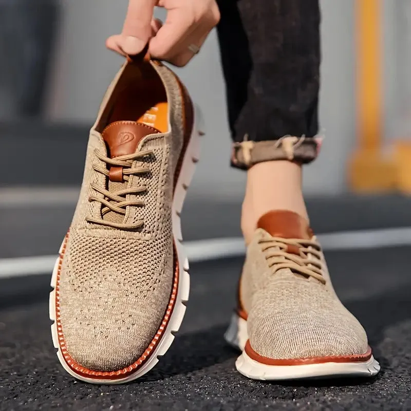 Comfy Non Slip Casual Lace Up Comfort Sneakers - khaki