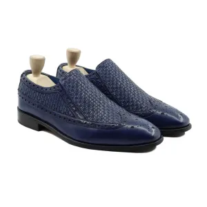 Denton - Men's Blue Hand Woven Calf Leather Loafer