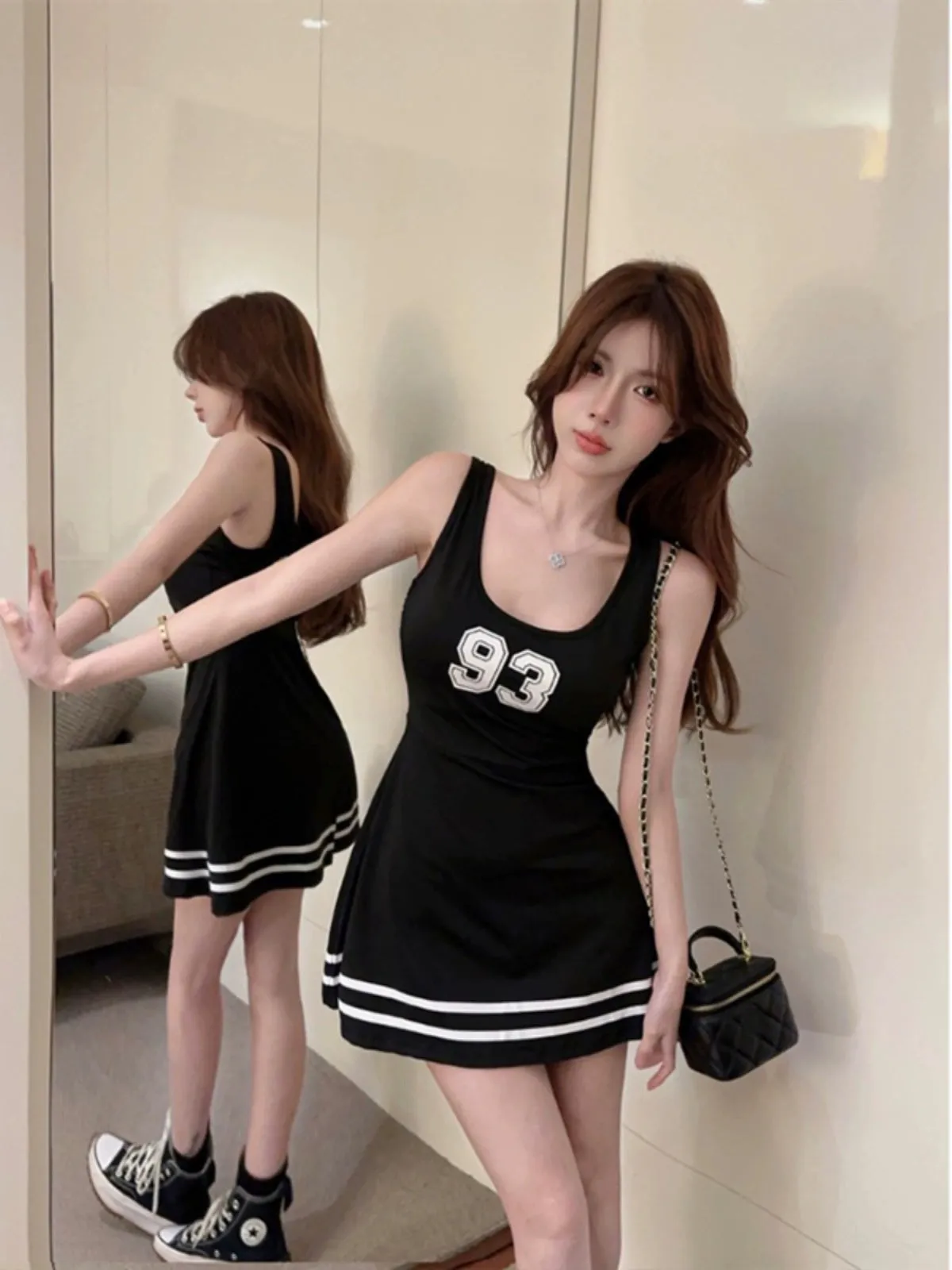 Digital print slip dress versatile thin A-line skirt