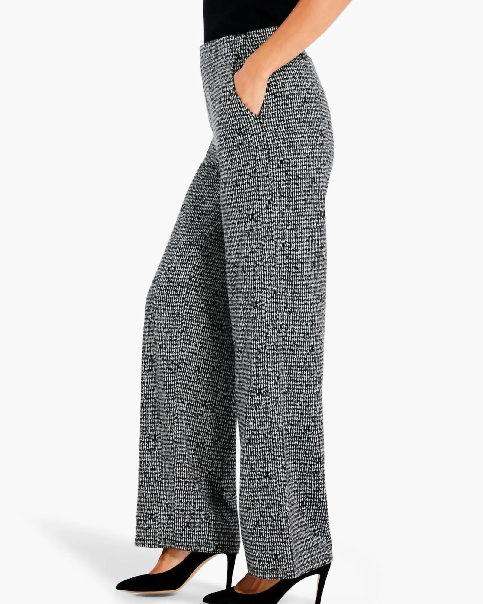 Etched Tweed Wide Leg Ankle Pant in Black Multi | Black Multi