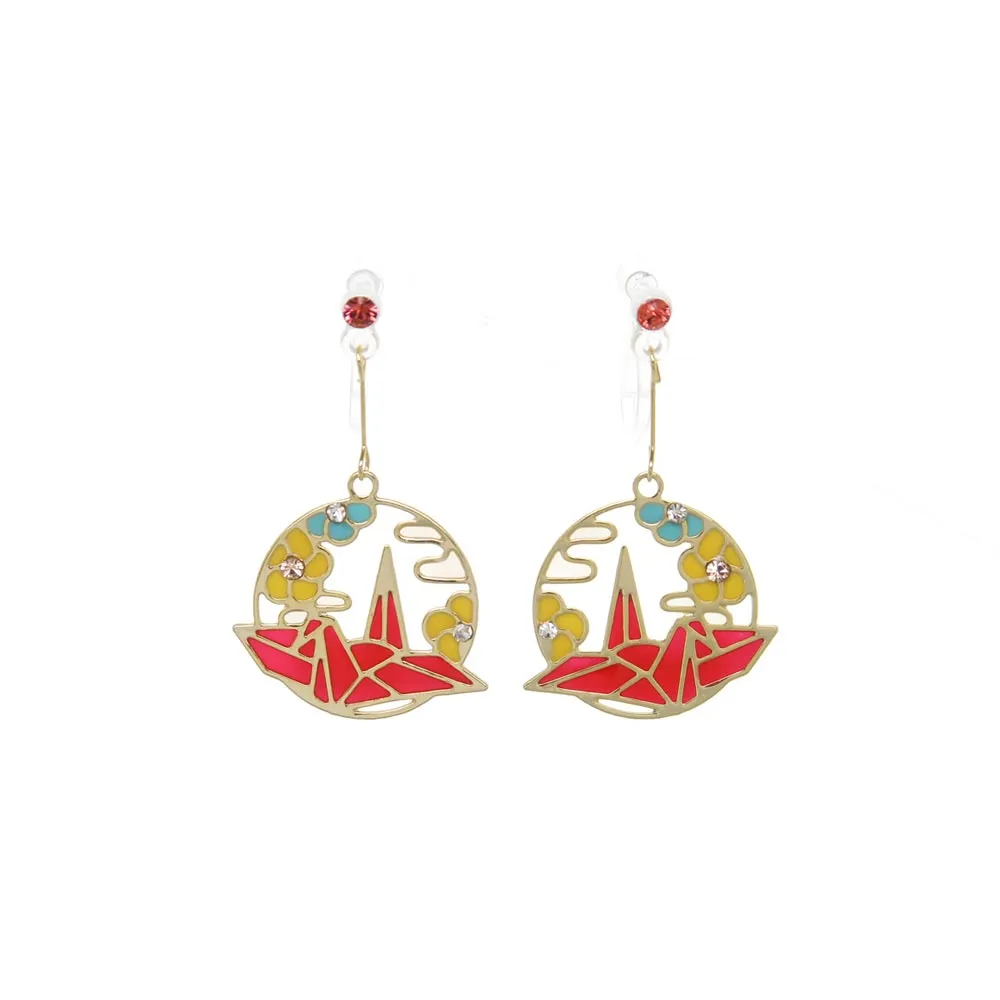 Flower and Crane Japanese Invisible Clip Ons