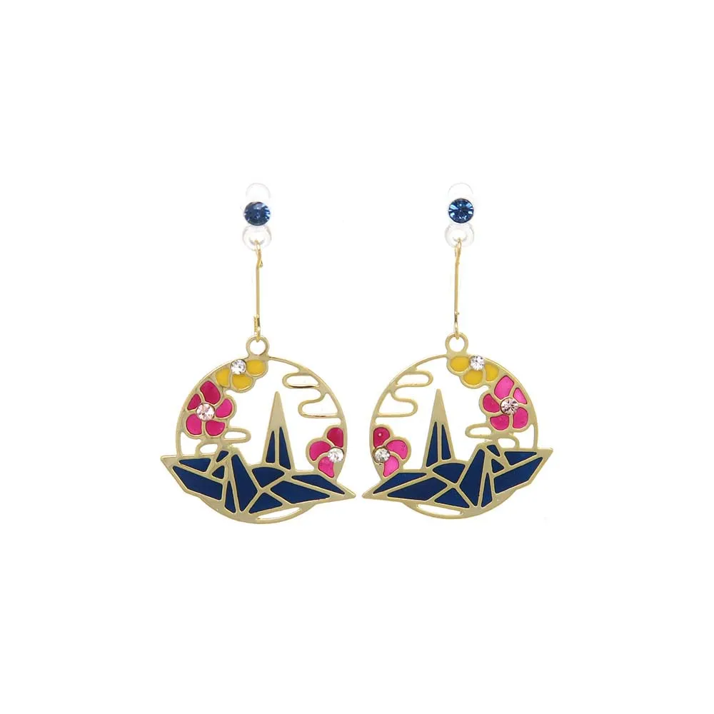 Flower and Crane Japanese Invisible Clip Ons