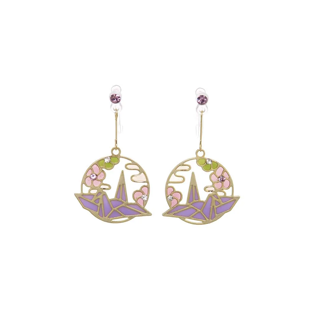 Flower and Crane Japanese Invisible Clip Ons