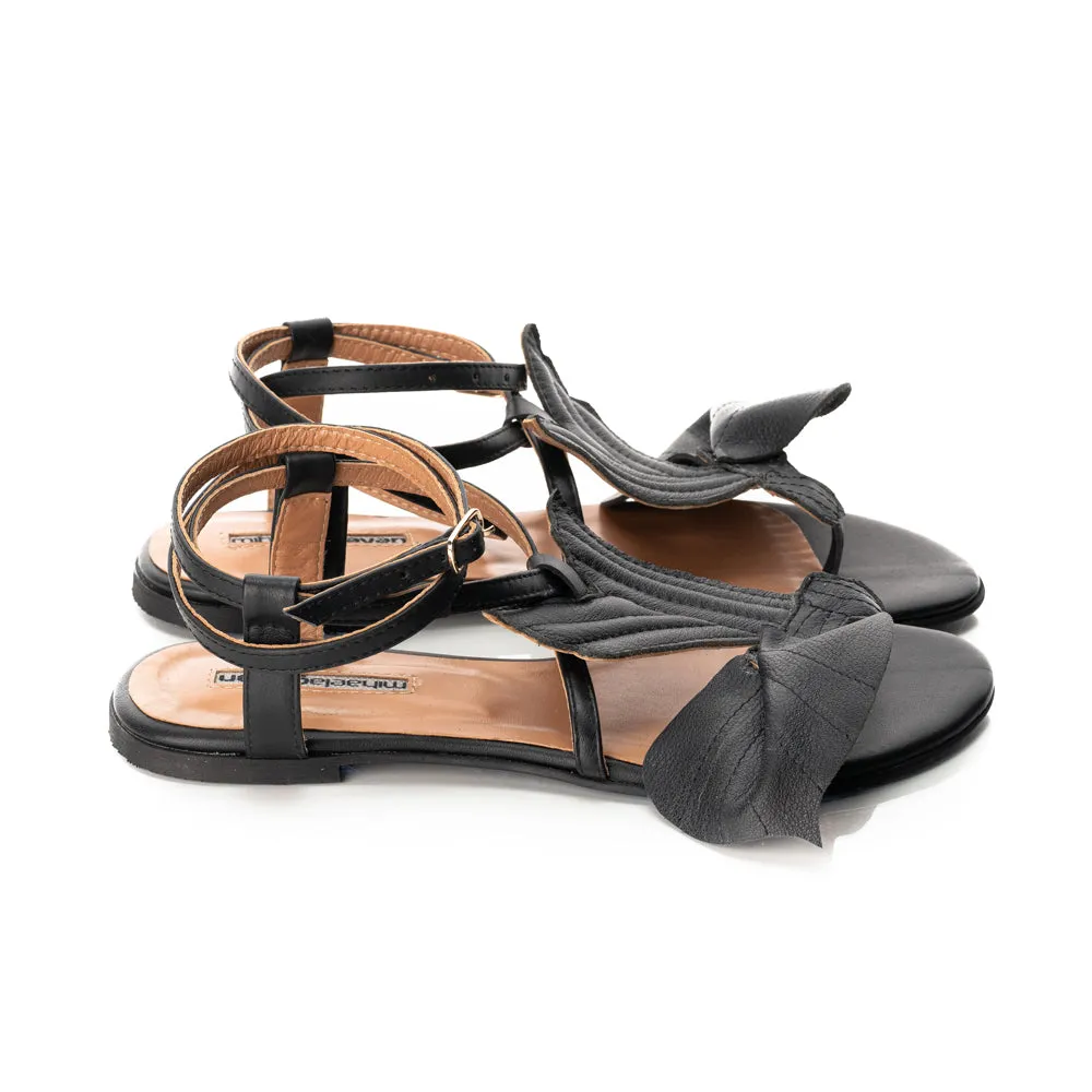 SHR Love poem black leather flat sandals