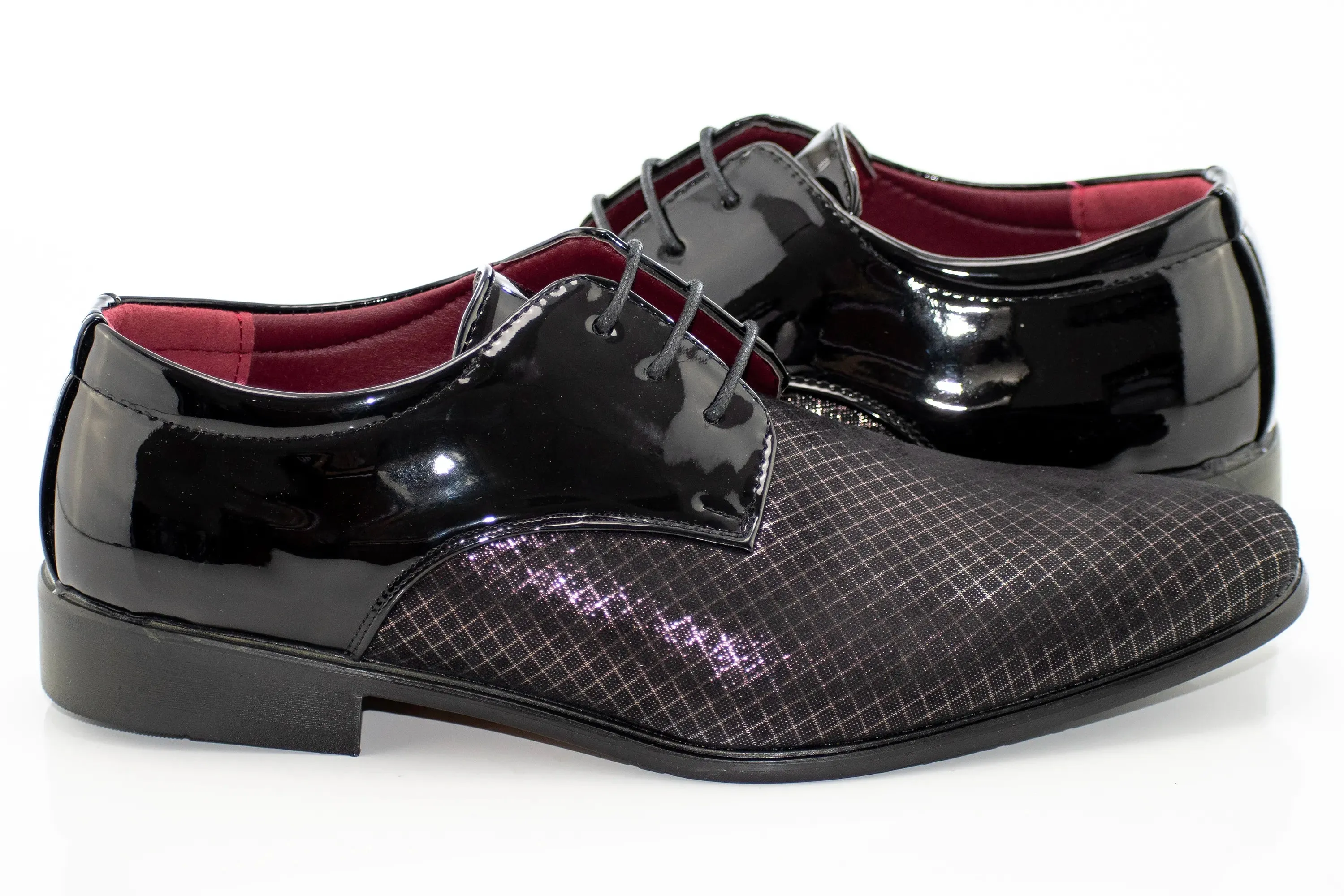 Silver and Black Checked Patent Leather Derby
