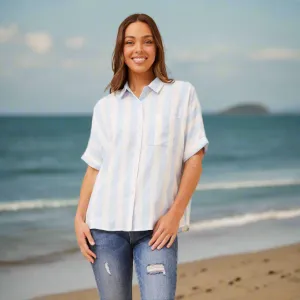 Striped Shirt With Button Front - Light Blue