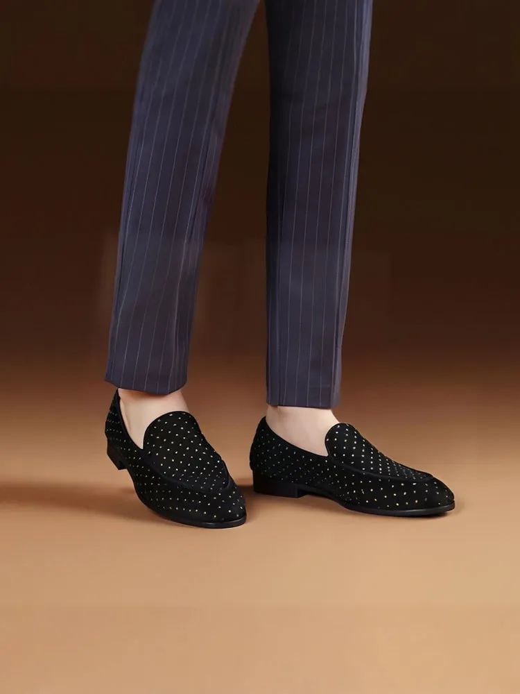 Summer new style breathable leather lining men's slip-on loafers red sole shoes European and American style small gold dot smoking shoes