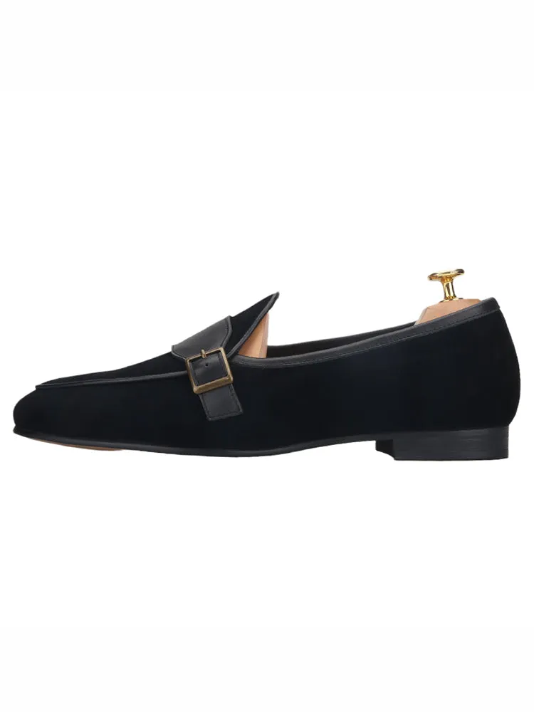 Summer new style breathable nubuck leather men's slip-on lazy shoes European and American style metal buckle casual loafers large size