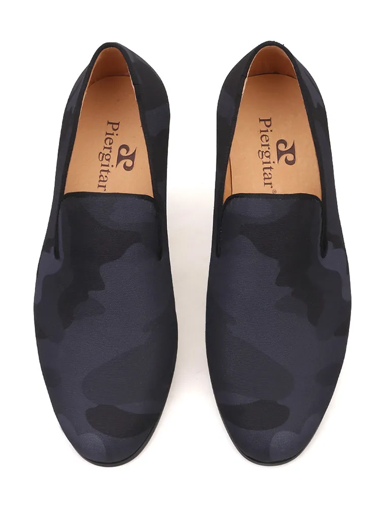 Summer new style breathable pigskin imported black camouflage cloth men's loafers British style smoking trendy shoes