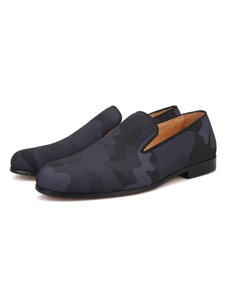 Summer new style breathable pigskin imported black camouflage cloth men's loafers British style smoking trendy shoes