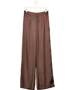 Warehouse Brown Crackled Satin High Waisted Wide Leg Trousers UK 8